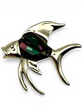 Vintage Sarah Coventry Tropicana Angel Fish Brooch Pin Watermelon Rhinestone